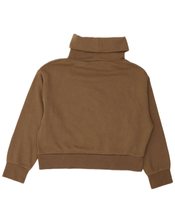 Zara Womens Crop Roll Neck Sweatshirt Jumper UK 16 Large Beige Cotton