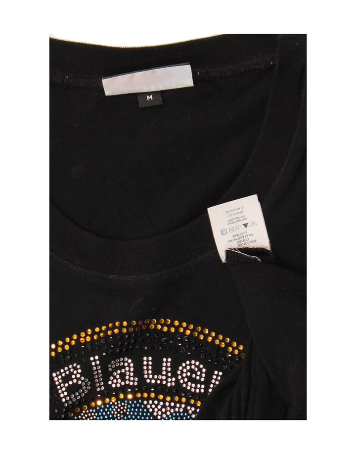 BLAUER Womens Graphic T-Shirt Top UK 12 Medium Black Cotton Vintage Blauer and Second-Hand Blauer from Messina Hembry 