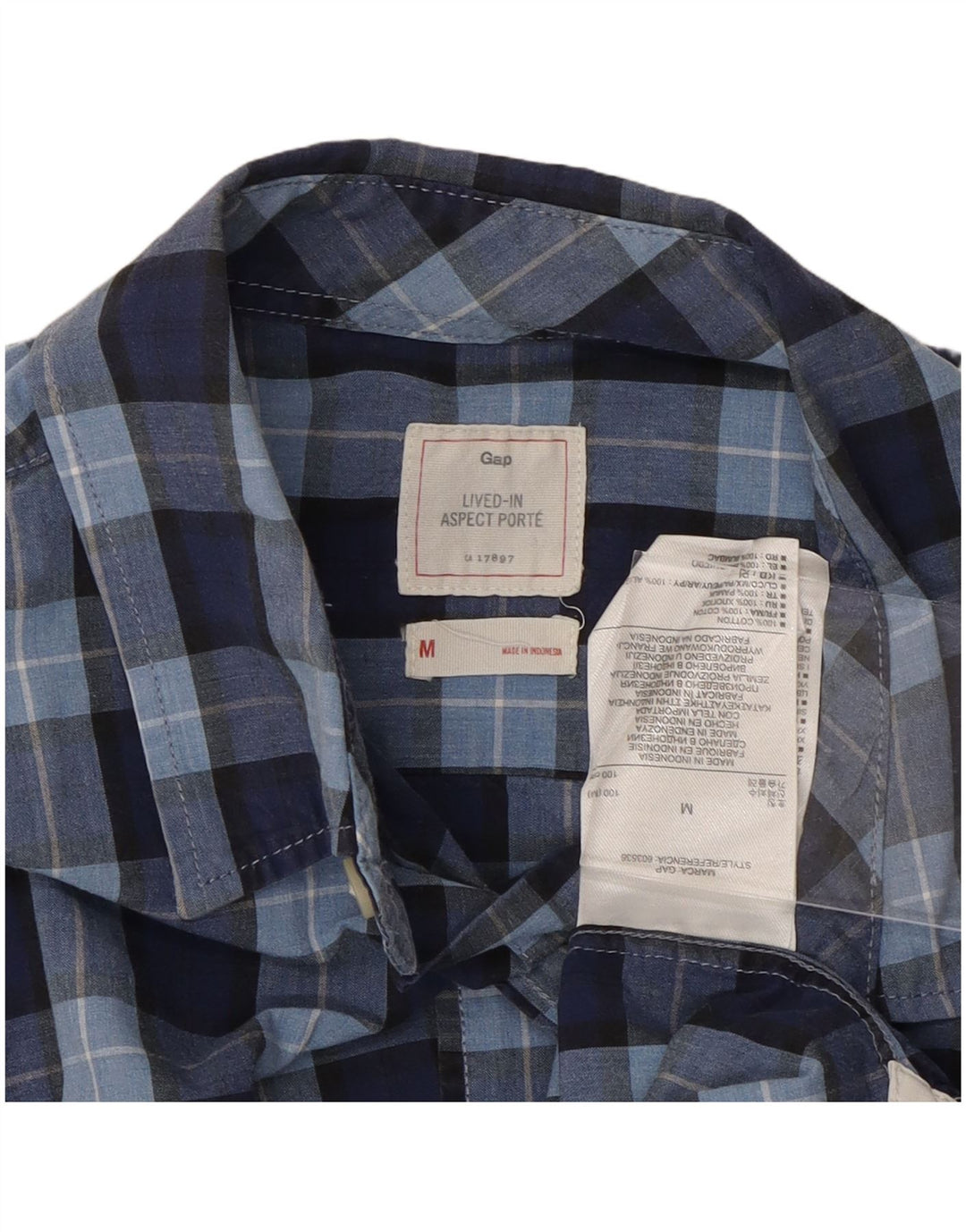 GAP Mens Shirt Medium Navy Blue Check Cotton