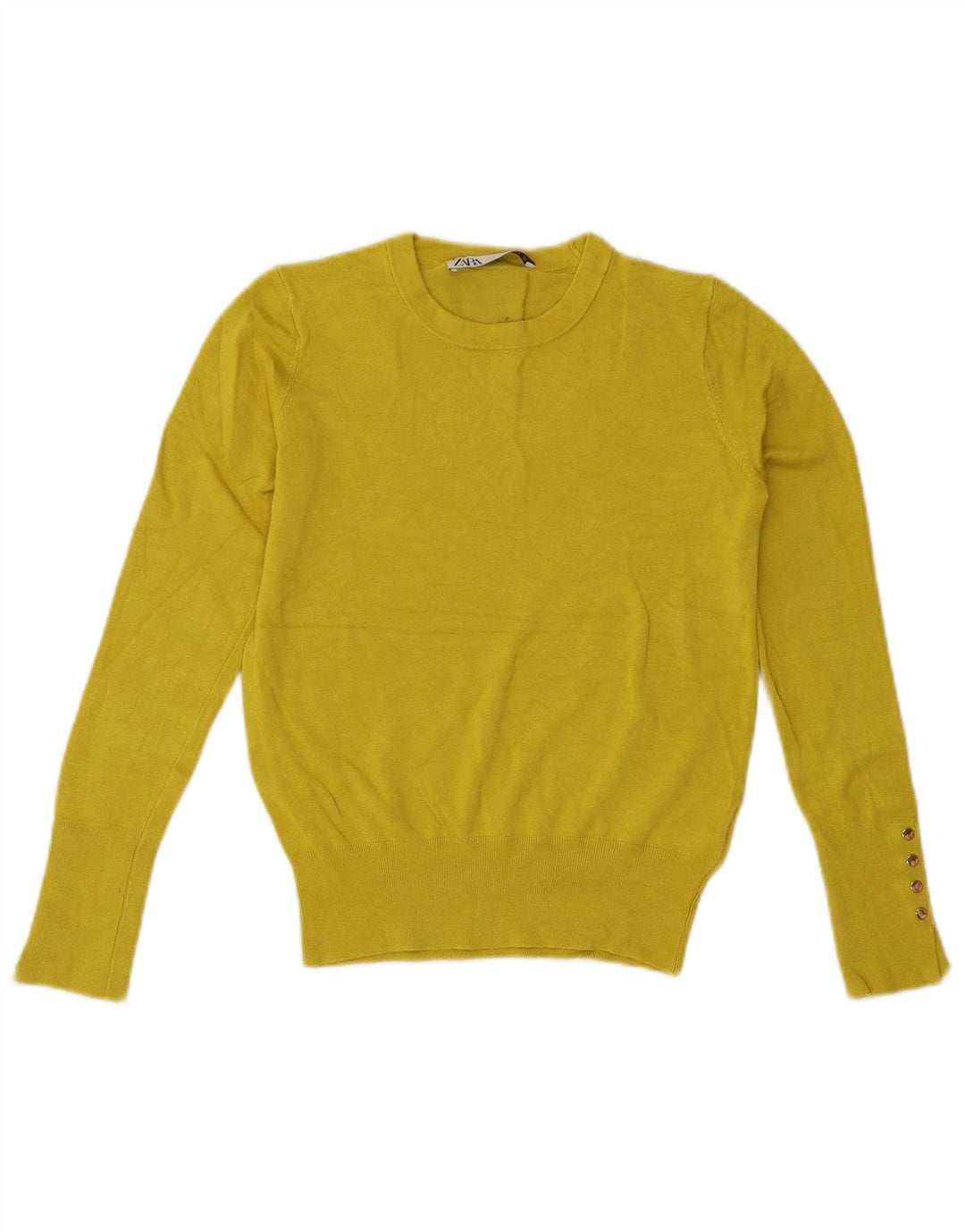 ZARA Womens Crew Neck Jumper Sweater UK 10 Small Yellow Viscose