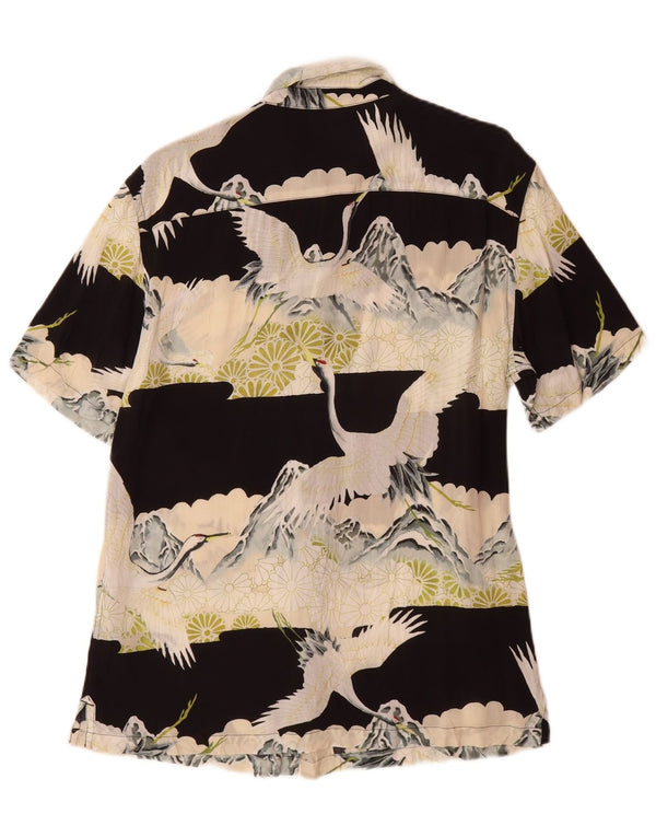 All Saints Mens Abstract Pattern Short Sleeve Shirt Medium Black Viscose