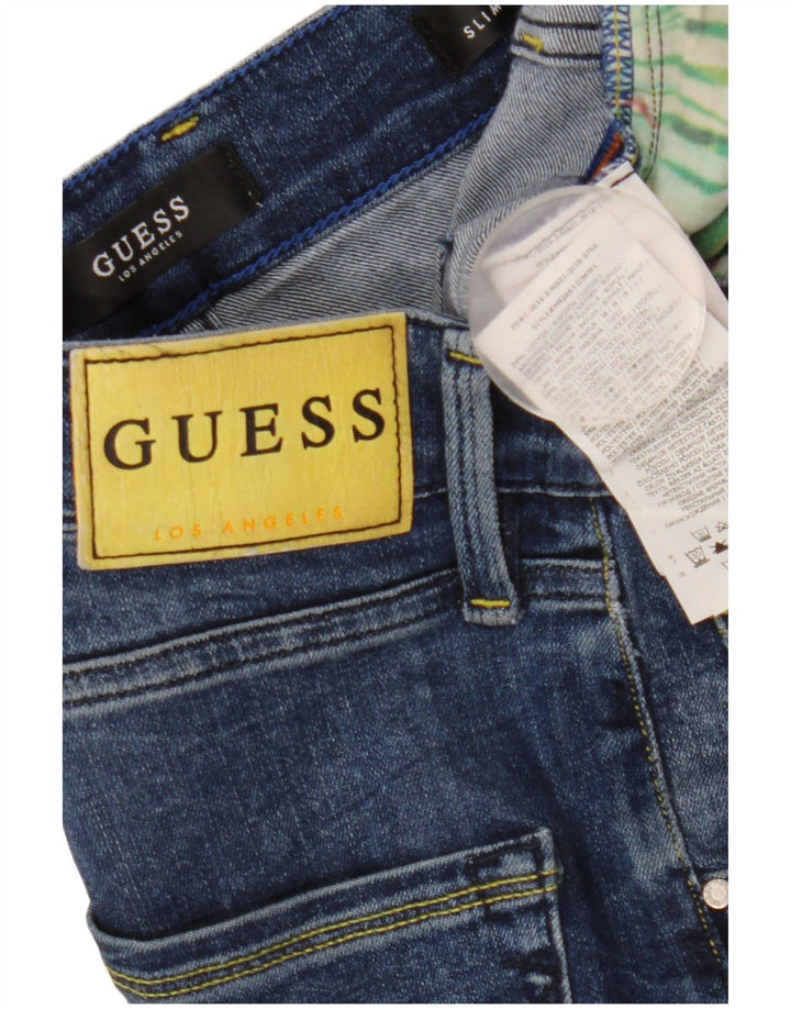 Guess Mens Distressed Slim Jeans W32 L33 Blue Viscose