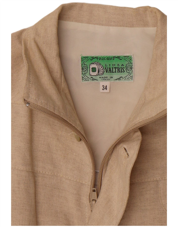 Vintage Womens Oversized Bomber Jacket IT 34 2XS Beige Linen