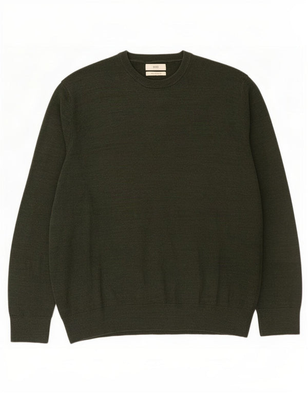 Marks & Spencer Mens Crew Neck Jumper Sweater 2XL Khaki Cotton