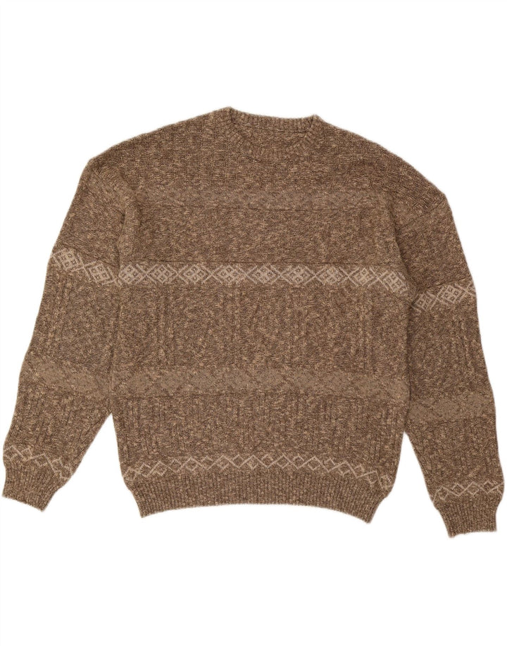 VINTAGE Mens Crew Neck Jumper Sweater IT 56 2XL Brown Striped