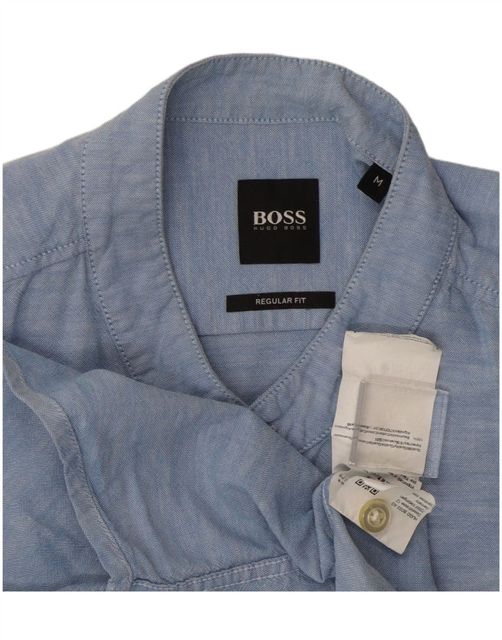 HUGO BOSS Mens Regular Fit Shirt Medium Blue Cotton