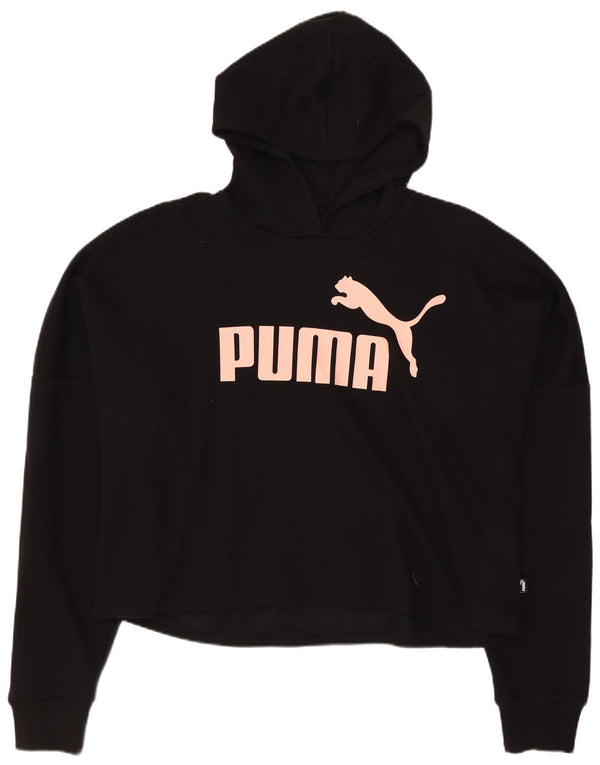 PUMA Girls Oversized Crop Graphic Hoodie Jumper 15-16 Years Black Cotton
