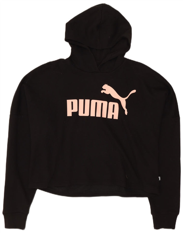 PUMA Girls Oversized Crop Graphic Hoodie Jumper 15-16 Years Black Cotton