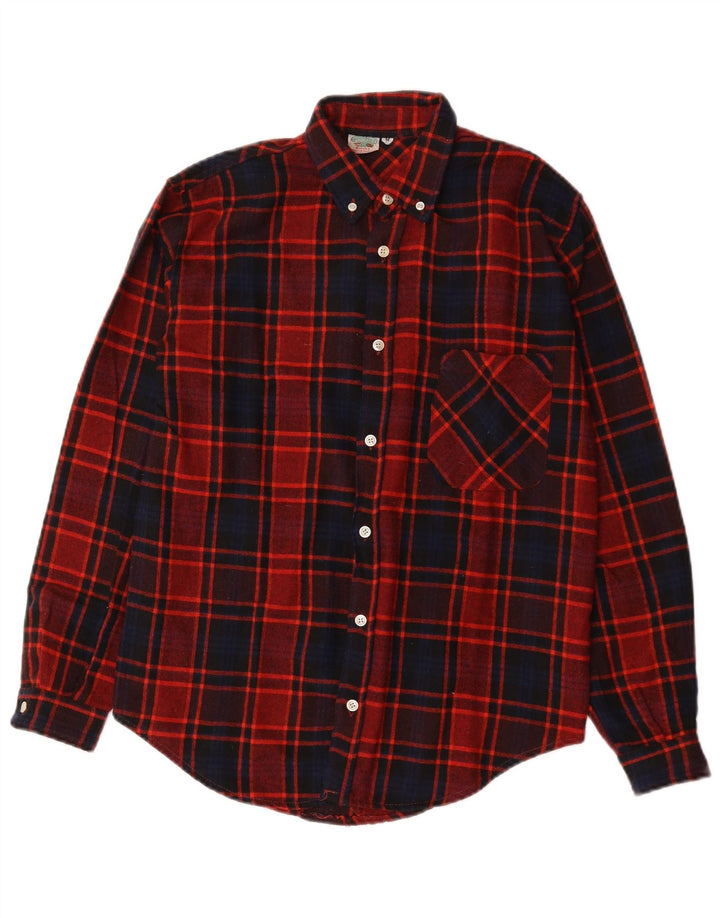 Vintage Mens Flannel Shirt Medium Red Check Cotton