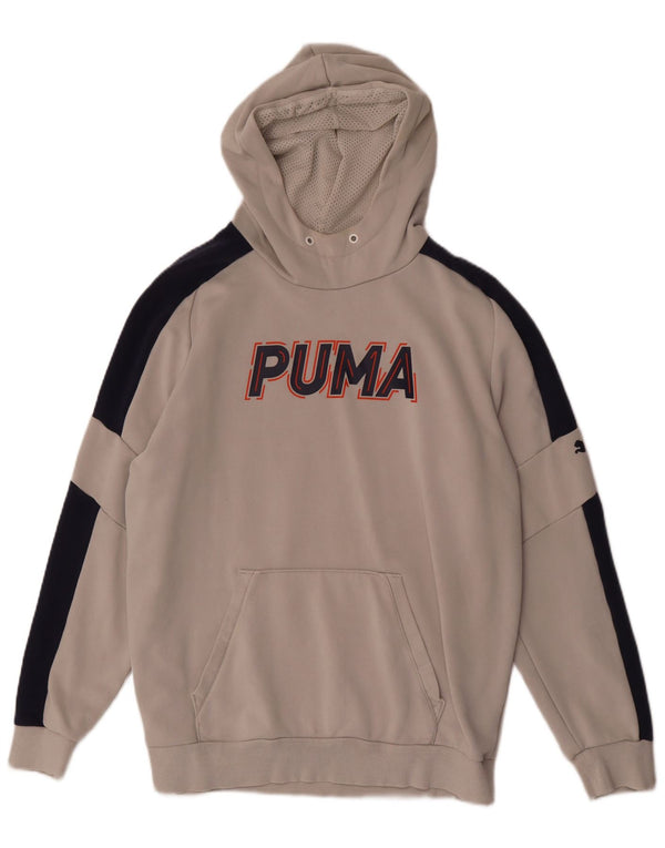Puma Mens Graphic Hoodie Jumper Large Grey Colourblock Cotton