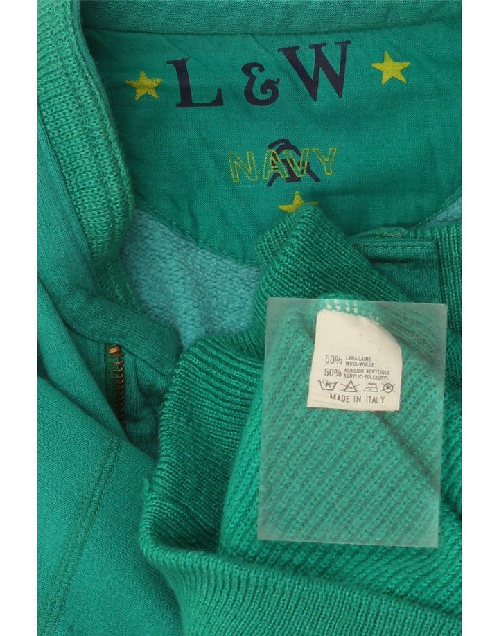 VINTAGE Mens Cardigan Sweater Large Green Colourblock Wool