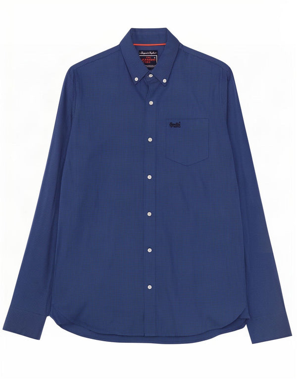 Superdry Mens Shirt Medium Navy Blue Gingham Cotton