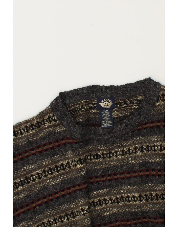 DOCKERS Mens Crew Neck Jumper Sweater Medium Grey Fair Isle Acrylic