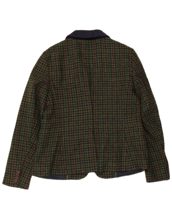 Hobbs Womens 1 Button Blazer Jacket UK 14 Large Green Houndstooth Wool
