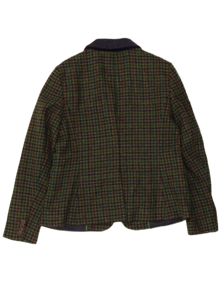 Hobbs Womens 1 Button Blazer Jacket UK 14 Large Green Houndstooth Wool