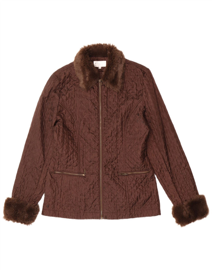 Hennes Womens Quilted Jacket IT 42 Medium Brown Nylon