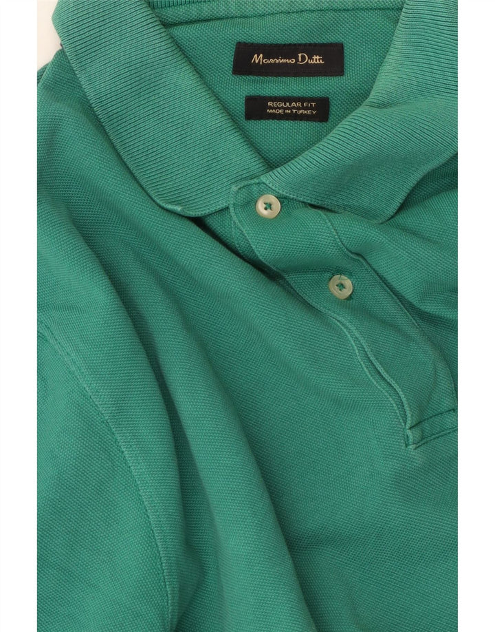 Massimo Dutti Mens Regular Fit Polo Shirt Medium Green Cotton