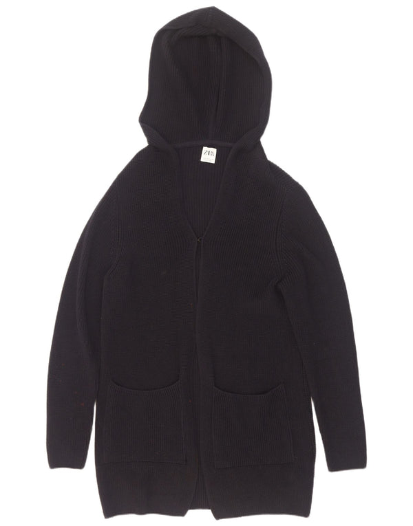 Zara Mens Hooded Cardigan Sweater Small Navy Blue Cotton