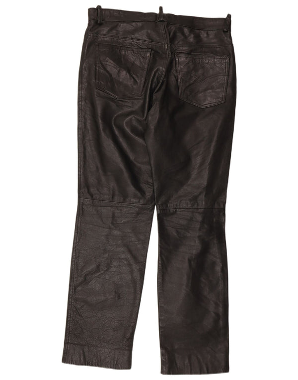 Vintage Mens Straight Leather Trousers IT 50 Large W34 L30 Black