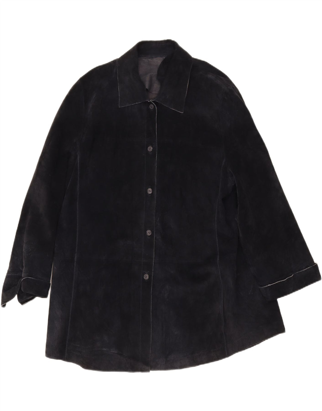 ELENA MIRO Womens Suede Overcoat UK 26 5XL Navy Blue Leather Vintage ELENA MIRO and Second-Hand ELENA MIRO from Messina Hembry 