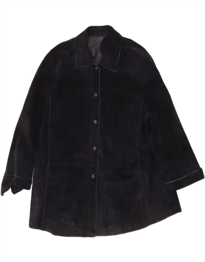 ELENA MIRO Womens Suede Overcoat UK 26 5XL Navy Blue Leather Vintage ELENA MIRO and Second-Hand ELENA MIRO from Messina Hembry 