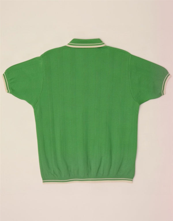 Vintage Mens Short Sleeve Polo Neck Jumper Sweater Medium Green