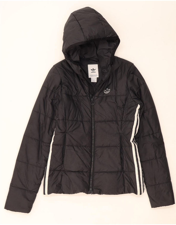 Adidas Womens Hooded Padded Jacket UK 8 Small Black Polyester