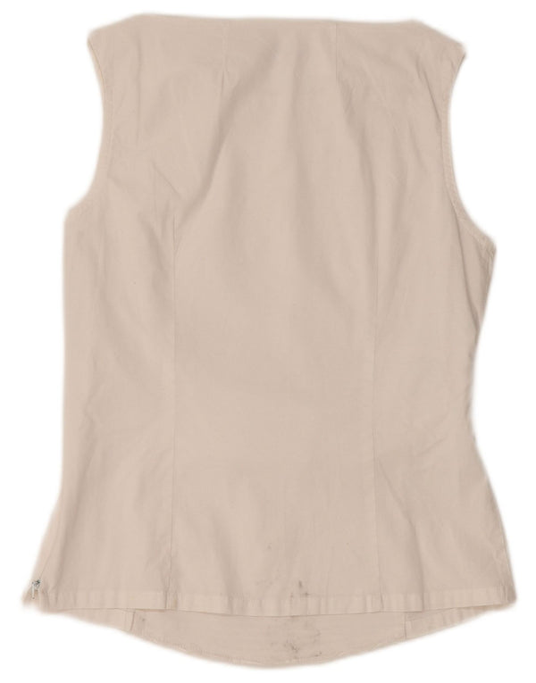 NARACAMICIE Womens Sleeveless Blouse Top UK 8 Small White Pinstripe Cotton