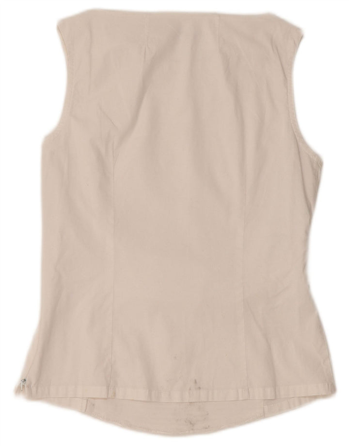 NARACAMICIE Womens Sleeveless Blouse Top UK 8 Small White Pinstripe Cotton