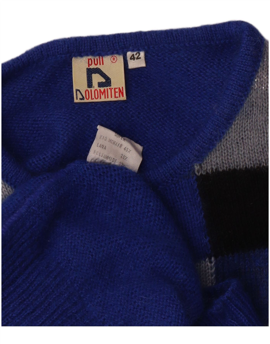 Dolomiten Womens Boat Neck Jumper Sweater IT 42 Medium Blue Check Mohair