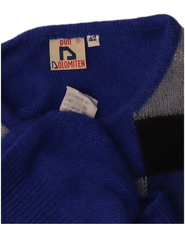 Dolomiten Womens Boat Neck Jumper Sweater IT 42 Medium Blue Check Mohair