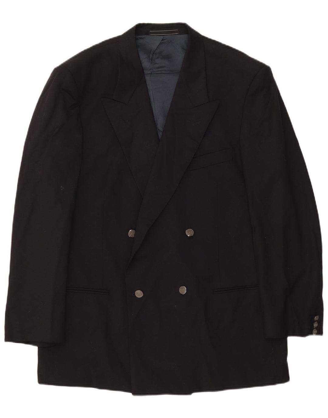 Vintage Mens Double Breasted Blazer Jacket IT 54 2XL Black Wool