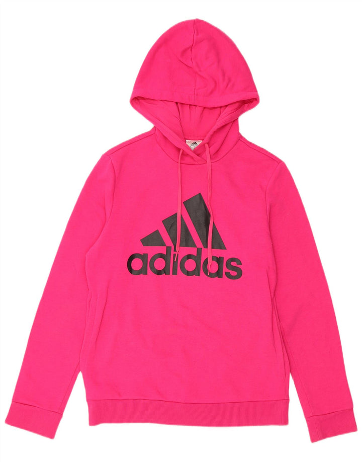ADIDAS Womens Graphic Hoodie Jumper UK 8/10 Small Pink Cotton