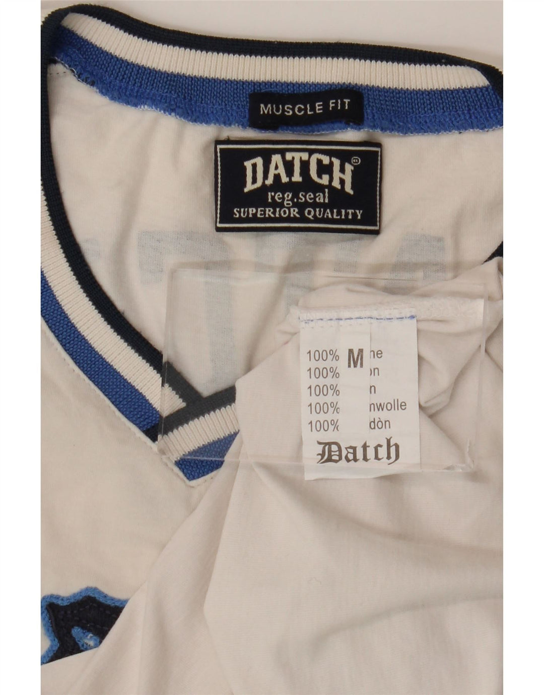 Datch Mens Muscle Graphic Top Long Sleeve UK 12 Medium White Colourblock