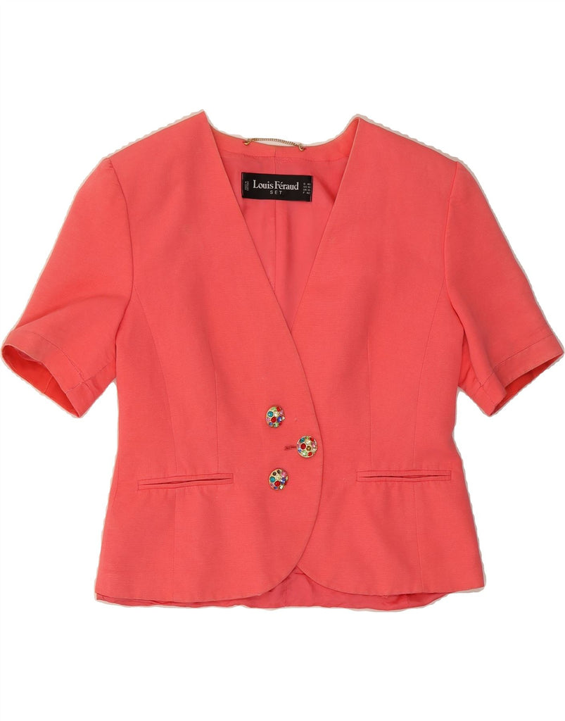 LOUIS FERAUD Womens Short Sleeve 1 Button Blazer Jacket UK 14 Medium Pink Vintage Louis Feraud and Second-Hand Louis Feraud from Messina Hembry 