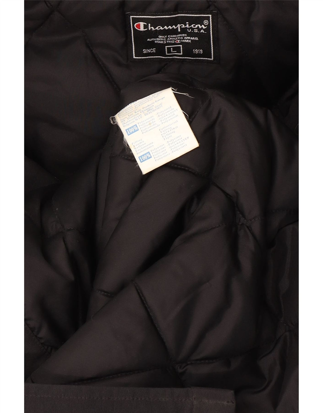 Champion Mens Hooded Padded Coat UK 40 Large Black Polyamide