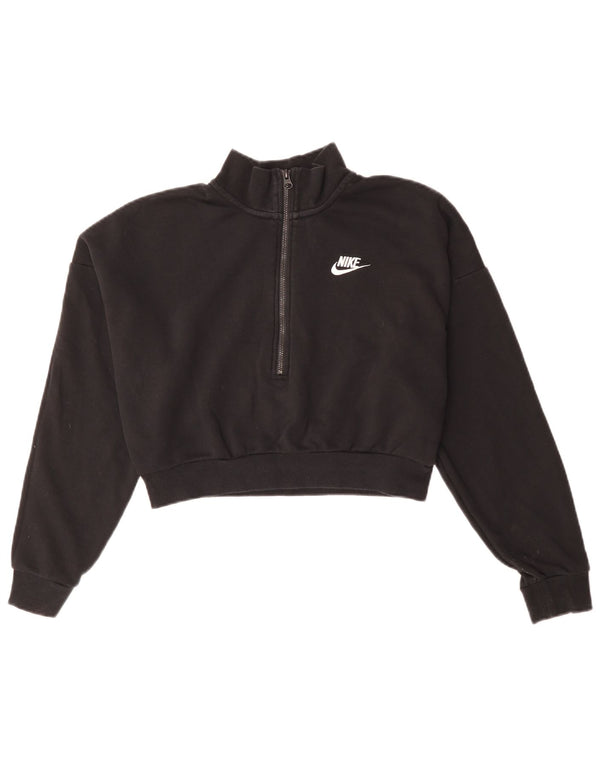 Nike Womens Oversized Crop Zip Neck Sweatshirt Jumper UK 10 Small Black