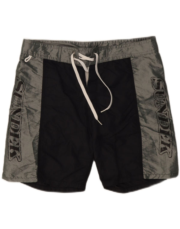 SUNDEK Mens Graphic Swimming Shorts Medium  Black Colourblock Nylon