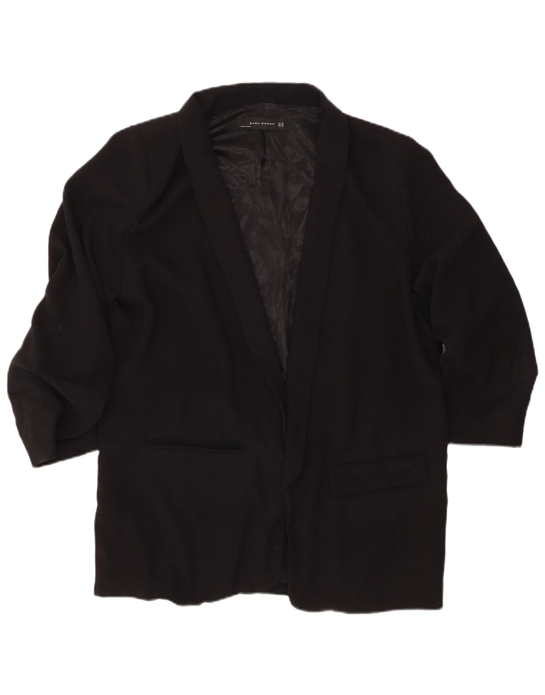 ZARA Womens 3/4 Sleeve Open Blazer Jacket UK 18 XL Black