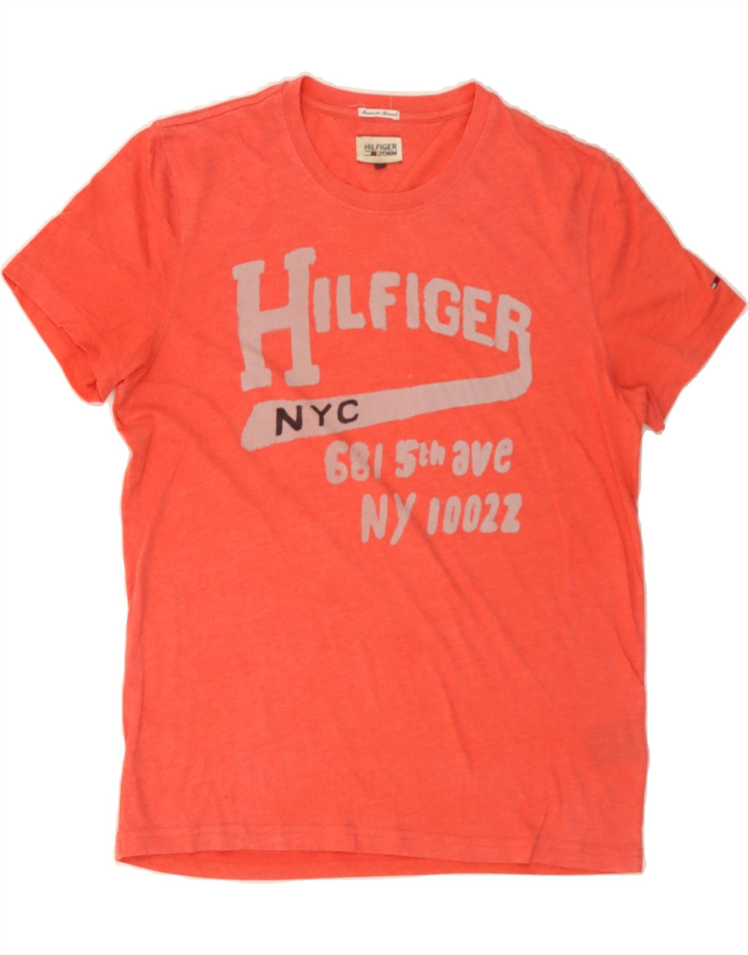 TOMMY HILFIGER Mens Graphic T-Shirt Top Medium Orange Cotton Vintage Tommy Hilfiger and Second-Hand Tommy Hilfiger from Messina Hembry 