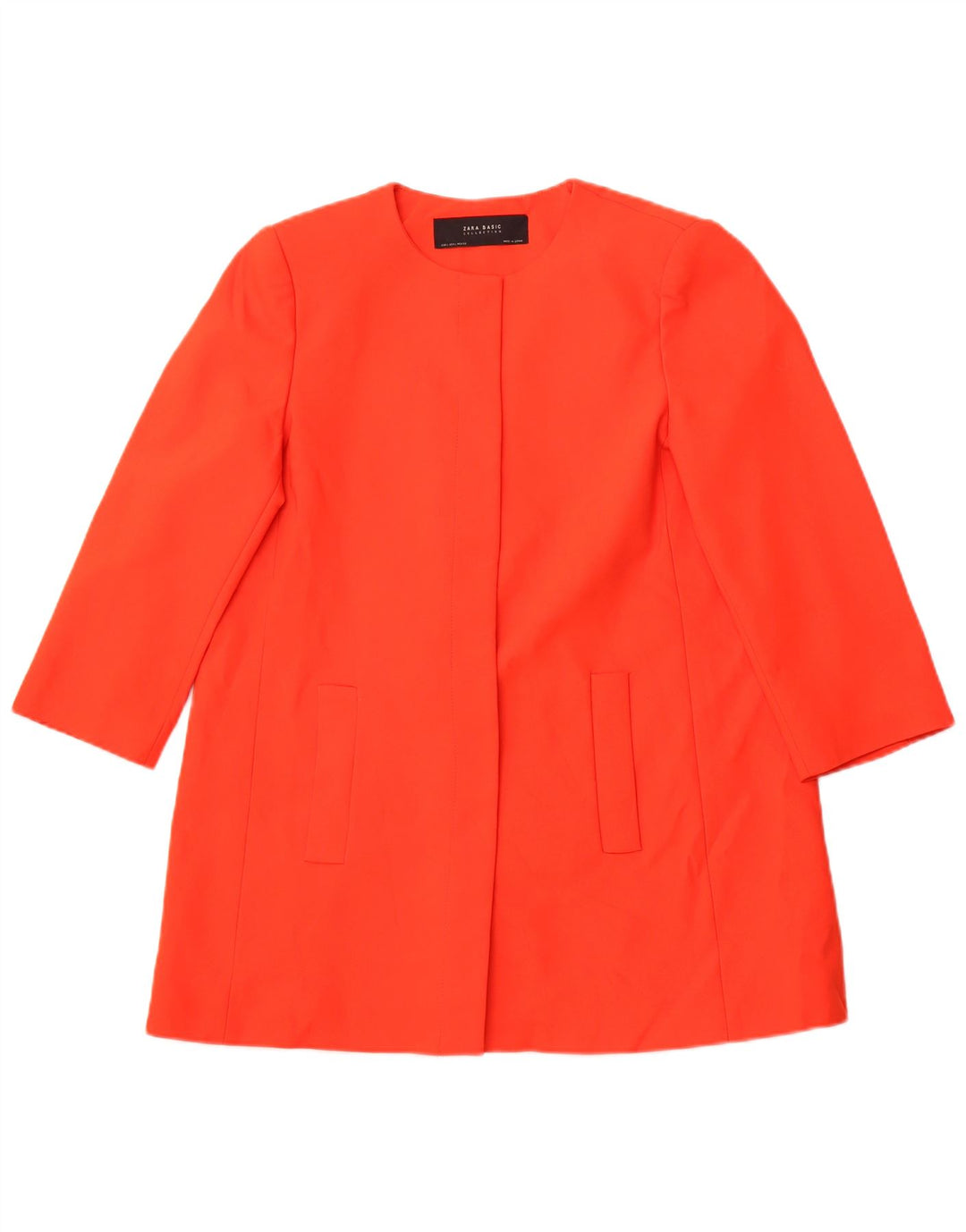 ZARA Womens 3/4 Sleeve Open Blazer Jacket UK 14 Large Orange Cotton