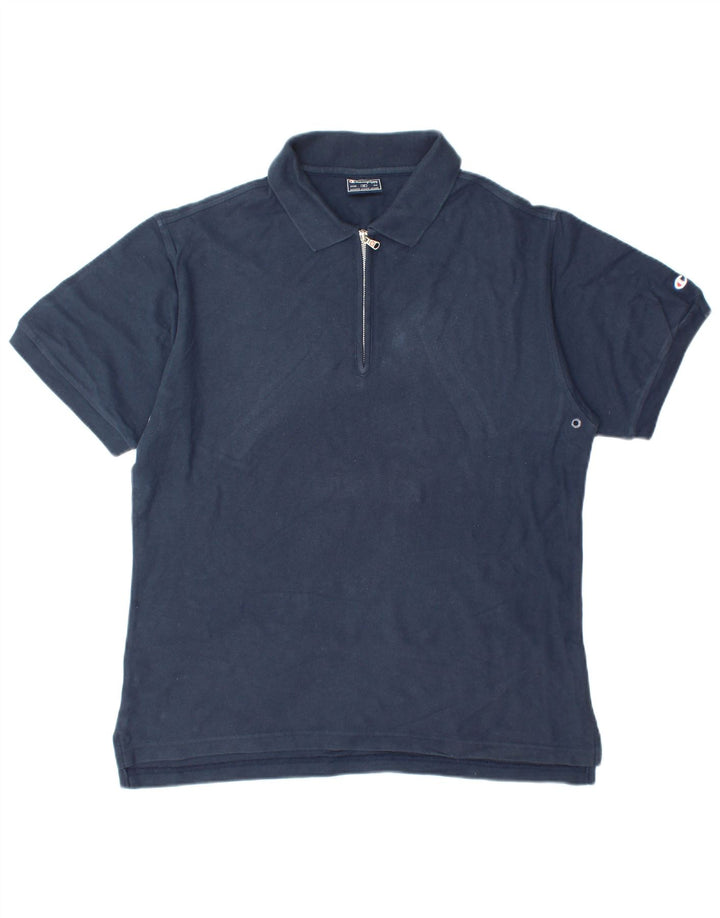 CHAMPION Mens Polo Shirt Medium Navy Blue Cotton