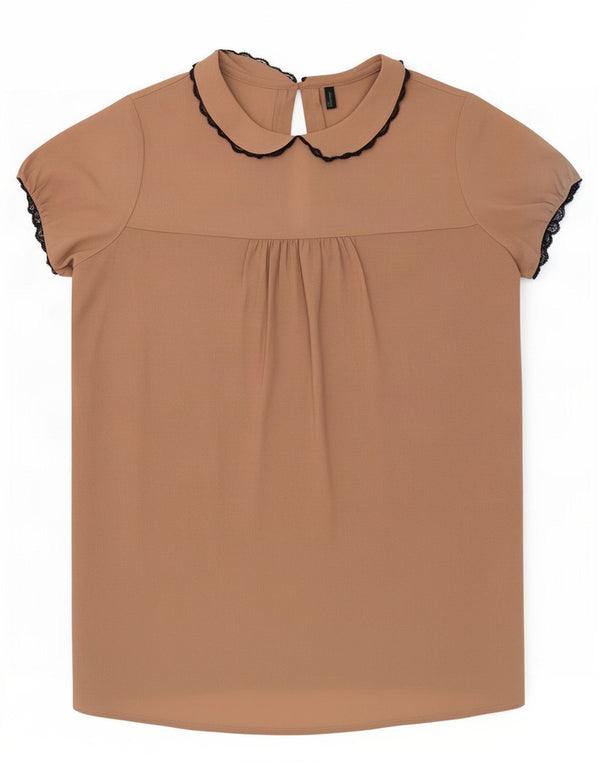 Benetton Womens Blouse Top UK 10 Small Beige Polyester