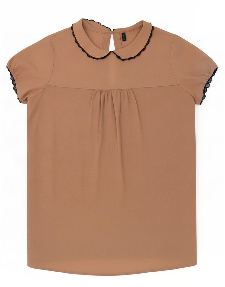 Benetton Womens Blouse Top UK 10 Small Beige Polyester