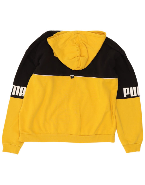 Puma Boys Graphic Hoodie Jumper 15-16 Years Yellow Colourblock Cotton