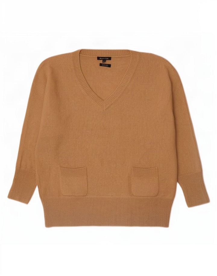 Massimo Dutti Womens V-Neck Jumper Sweater UK 14 Medium Beige Wool