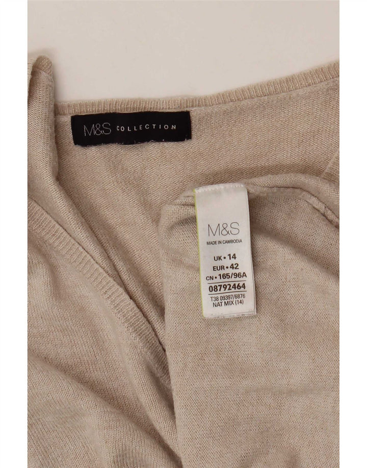 Marks & Spencer Womens Oversized V-Neck Jumper Sweater UK 14 Large Beige
