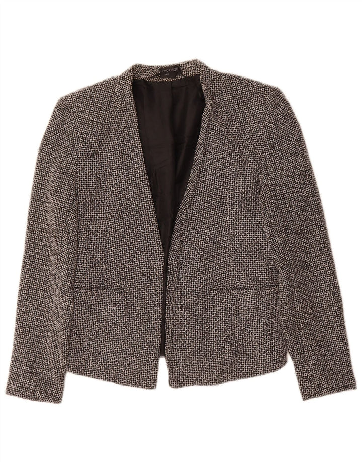 Topshop Womens Open Blazer Jacket UK 10 Small Black Check Cotton