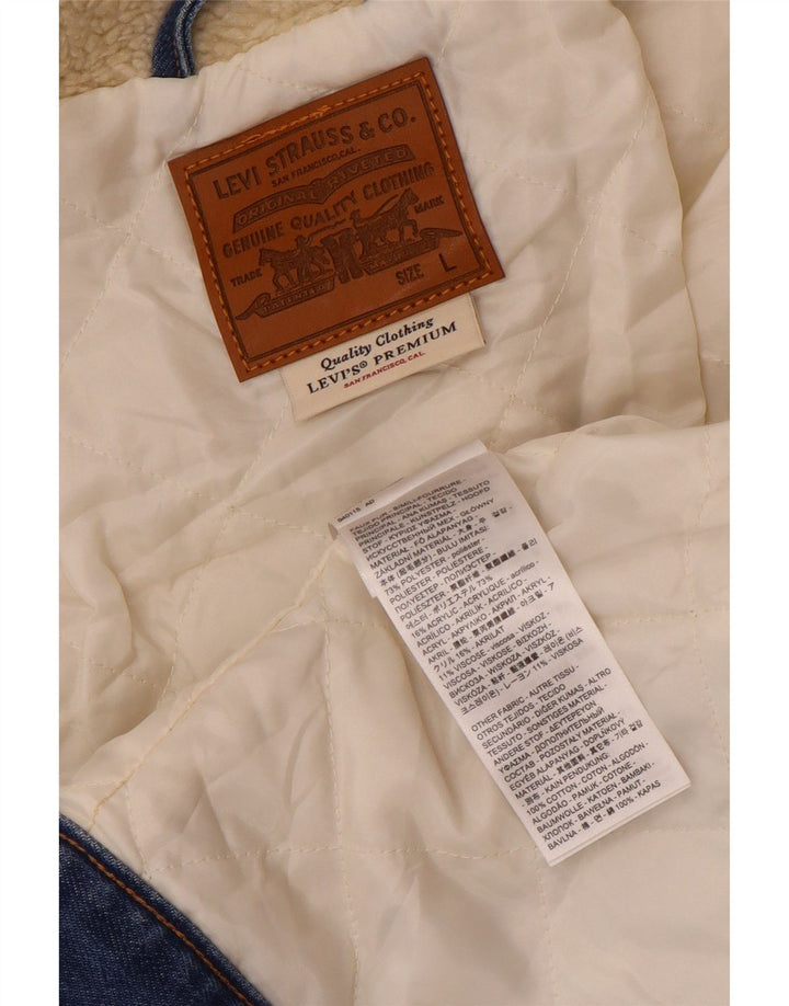 Levi's Womens Crop Denim Fleece Jacket UK 16 Large Beige Colourblock