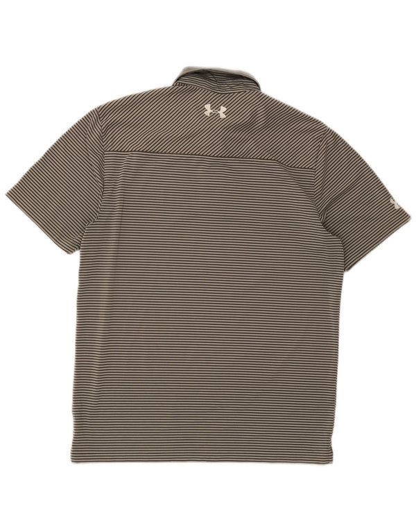 Under Armour Mens Heat Gear Polo Shirt Medium Grey Pinstripe